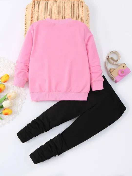 Cute Kitty Meow Printed Girl's Cartoon Cat Graphic Crew Neck Sweatshirt | Pullover Tops & Sweatpants | Two Piece Outfit | Realboss